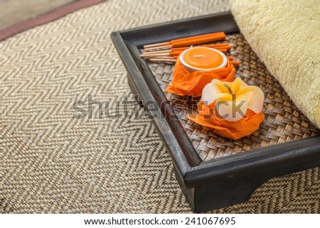 Spa Set. flower Shaped Candles, incense sticks in orange box