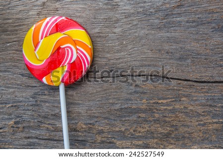 Lollipop candy on wood