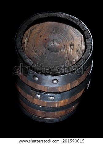 wood barrel on black background
