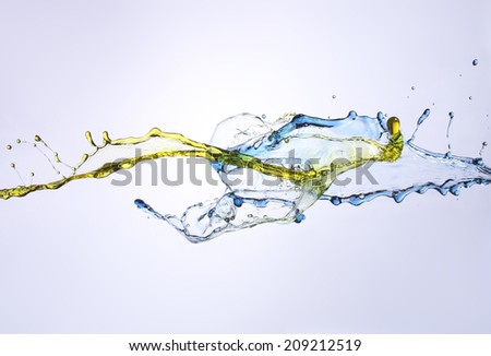 clash of yellow and blue liquid jets