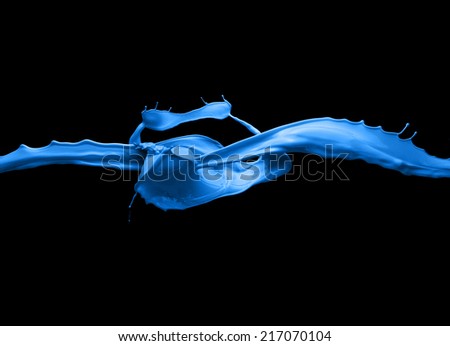 splashes of blue liquid isolated on black background template
