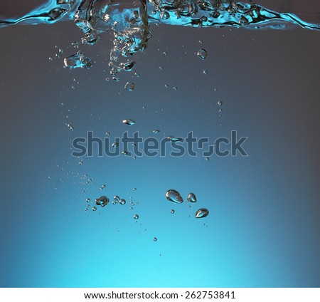 Abstract background design template. Blue underwater surface and air bubbles