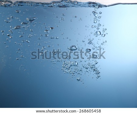 Abstract background design template. Blue underwater surface and air bubbles