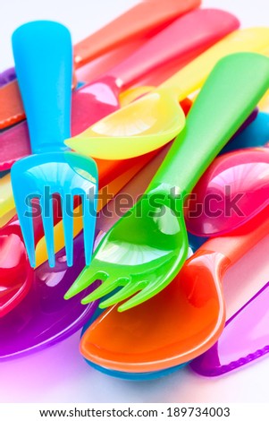 Kitchen cutlery made of colored plastic