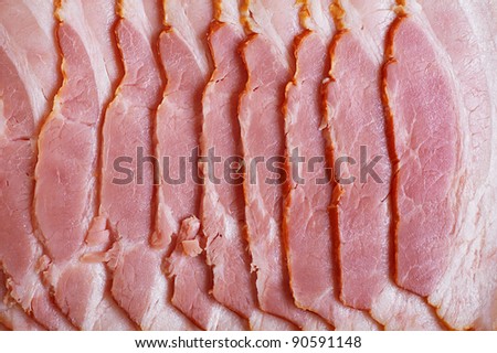 closeup sliced cut bacon (ham, sausage, salmon)