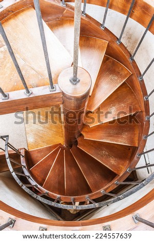 Spiral staircase that leads to tower of old European castle.