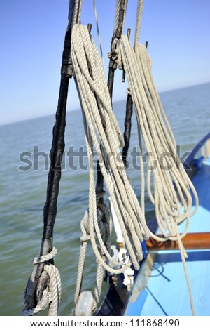 ships rope coils hung on board sea going vessel