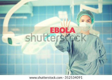 scientist in safety suit warn with word ebola vintage color
