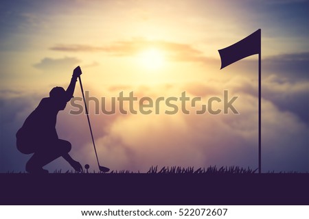 silhouette of golfers hit sweeping and keep golf course in the summer for relax time.Vintage color