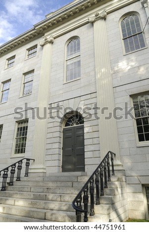 University Hall.  Located on the campus of Harvard University.  It is designed by Charles Bulfinch.  It is a National Landmark