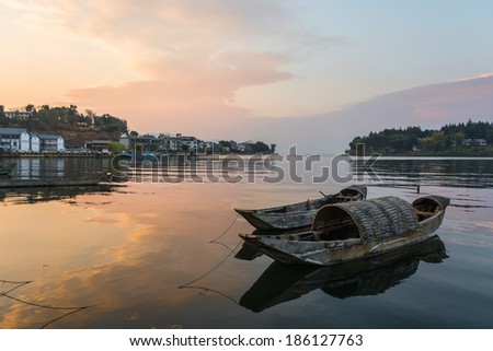 Erhai lake under the sunset in shuanglang, Dali of Yunnan province.