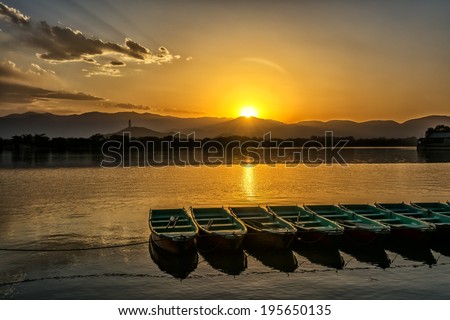 The kunming lake under the sunset in Summer Palace of Beijing, China