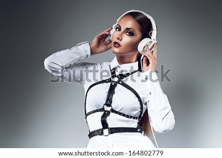 hot woman with white headphones