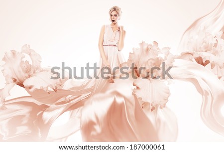 beautiful blond woman in flying dress