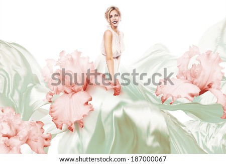 blond in flying dress with flowers