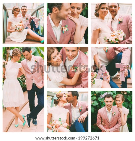 collage of sunny pastel wedding