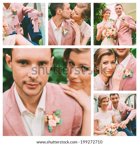 collage of happy sunny pastel wedding
