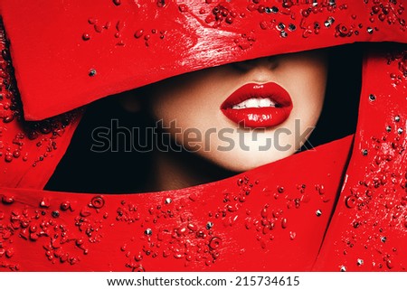 red woman lips in red frame
