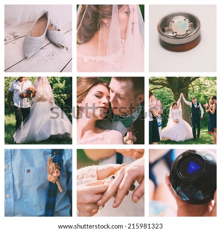 collage of beautiful sensual natural wedding