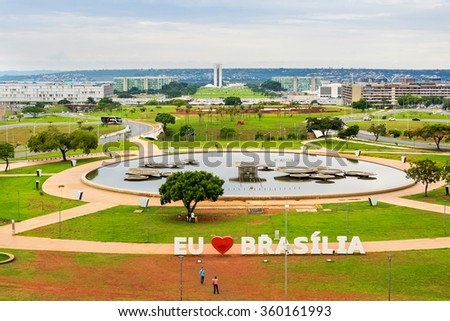 Brasilia, Brazil - November 17, 2015: Aerial view of Brasilia, capital of Brazil, with Congresso Nacional (National Congress) buildings and \