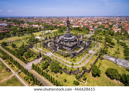 Aerial view of Bajra Sandhi Monument in Denpasar CIty, Bali, Indonesia.
