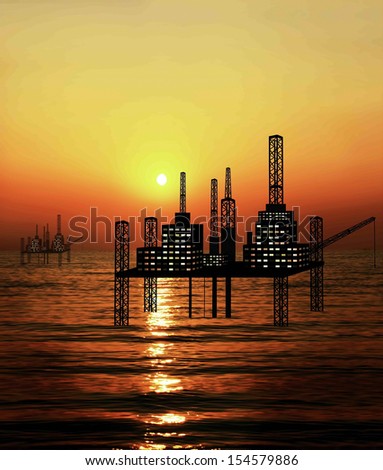 marine oil platform against sunset
