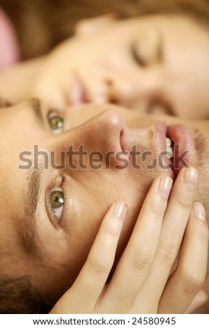 Intimate Kiss Couple with face and lips together, eyes closed