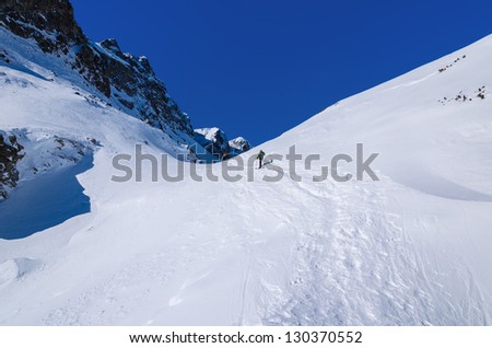 Skier winter trail mountain valley snow, Starolesna valley, High Tatra Mountains, Slovakia