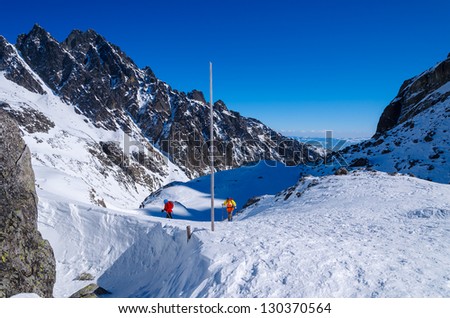 Skier winter trail mountain valley snow, Starolesna valley, High Tatra Mountains, Slovakia