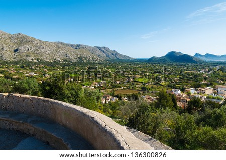 View of Pollenca town rural areas from Calvary chapel vantage point, Majorca island, Spain