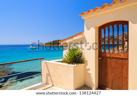 Entrance Door Holiday Villa Beautiful Beach Bay Turqouise Sea Water, Sant Elm, Mallorca Island, Spain