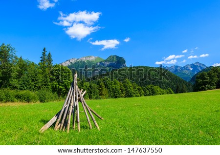 Green meadow valley mountains view summer landscape, Tatra Mountains, Javorina, Slovakia