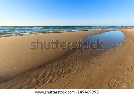 Sea beach sandbank coast summer blue sky, Leba, Baltic Sea, Poland