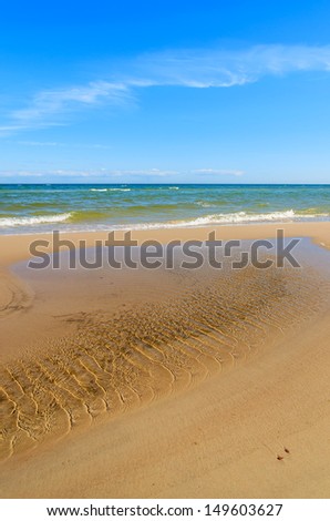 Sea beach sandbank wave coast summer blue sunny sky, Leba, Baltic Sea, Poland