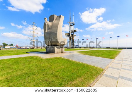 GDYNIA, POLAND - JUNE 10: Joseph Conrad monument in public park at Baltic Sea coastal town Gdynia on 10 June 2013. This anchor-shaped monument was made for famous sea book writer born in Poland.