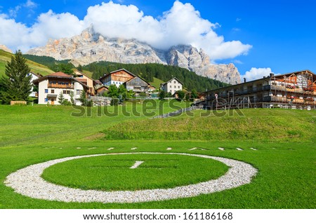 SAN CASSIANO, SOUTH TYROL: Sep 25: Landing area for helicopter of luxury alpine hotel in San Cassiano village on Sep 25, 2013, The Dolomites Mountains, Italy.