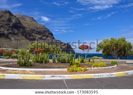 Coastal road on Tenerife island with sea and mountains view, Buenavista de Norte