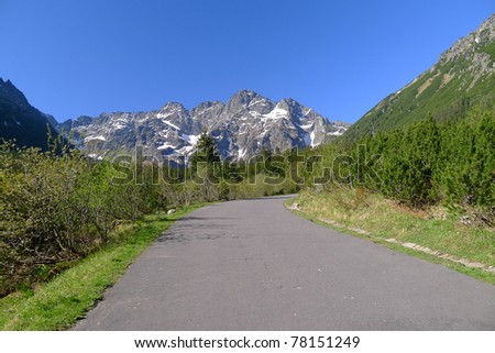 Road to Morskie Oko with beautiful view of High Tatra Mountains