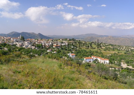 Panorama of Lefkara village in mountain valley of Cyprus island