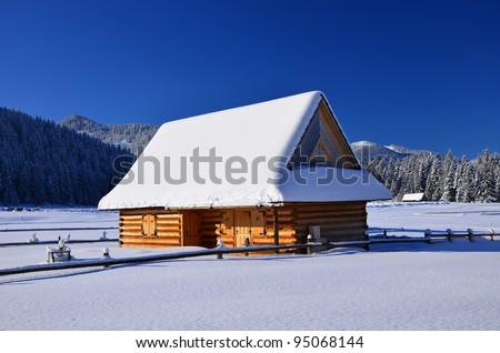 Wooden chalet in winter in Zakopane - Tatra Mountains