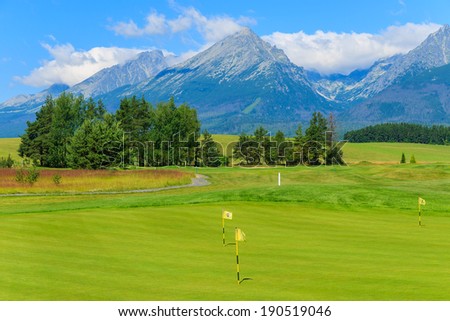 TATRANSKA LOMNICA GOLF CLUB, SLOVAKIA - JUL 21: green area of a golf course on 21 Jul 2013. It is more and more popular to play golf in Slovakia as people get wealthy and richer.