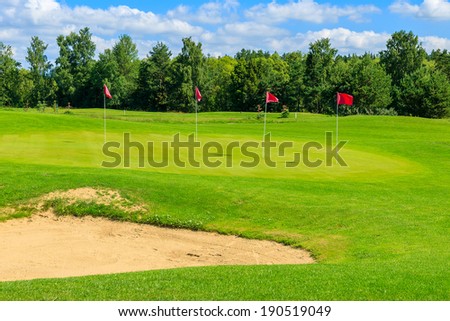 TATRANSKA LOMNICA GOLF CLUB, SLOVAKIA - JUL 21: green area of a golf course on 21 Jul 2013. It is more and more popular to play golf in Slovakia as people get wealthy and richer.