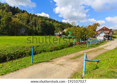 Path in farming landscape of Skala village near Krakow, Poland