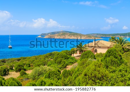 Holiday villa house on coast of Sardinia island at Teulada, Sardinia island, Italy