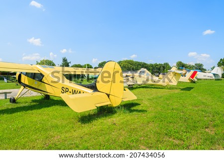 KRAKOW MUSEUM OF AVIATION, POLAND - JUL 27, 2014: old aircrafts on exhibition in outdoor museum of aviation history in Krakow, Poland. In summer often airshows take place here.
