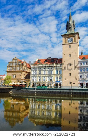 PRAGUE, CZECH REPUBLIC - JULY 20, 2010: historic buildings on banks of Veltava river in old town of Prague city. Capital of Czech Republic is one of the most beautiful cities in Europe.