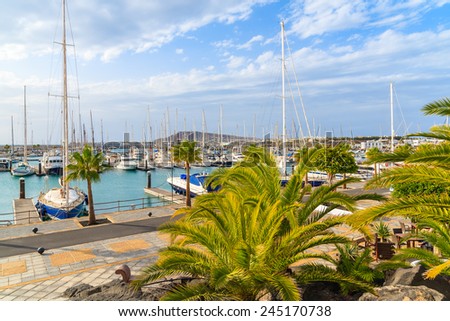 View of marina Rubicon with yacht boats, Lanzarote island, Spain