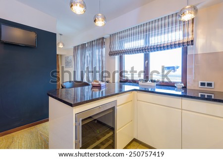 Modern kitchen in luxury apartment in Krakow city, Poland