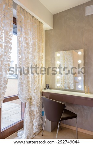 Vanity table for woman in modern bedroom in luxury apartment in Krakow city, Poland