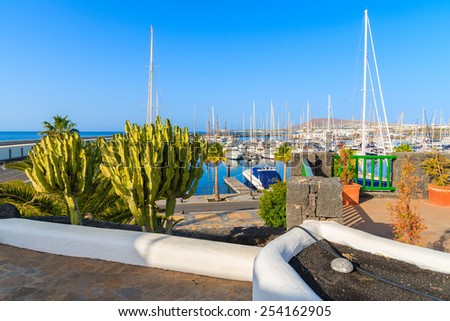 View of marina Rubicon with yacht boats, Lanzarote island, Spain
